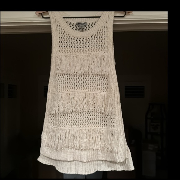 DKNY Crochet Fringe Sleeveless Festival Boho Sweater • Size Small - Picture 13 of 15